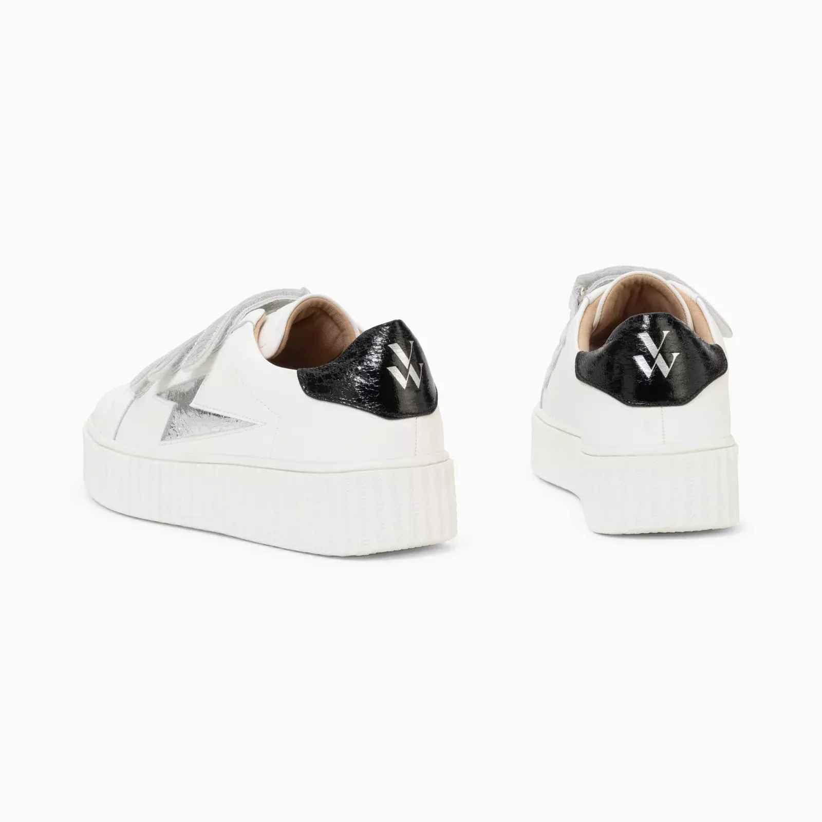 Baskets éclair Marilou blanc et argent à scratchs