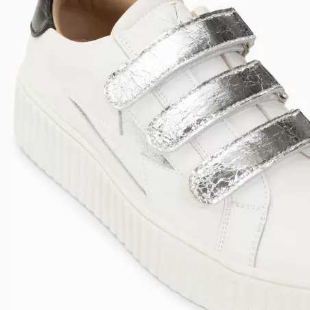 Baskets éclair Marilou blanc et argent à scratchs