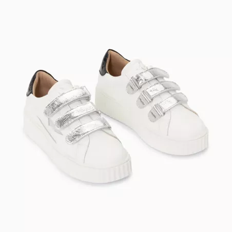 Baskets éclair Marilou blanc et argent à scratchs
