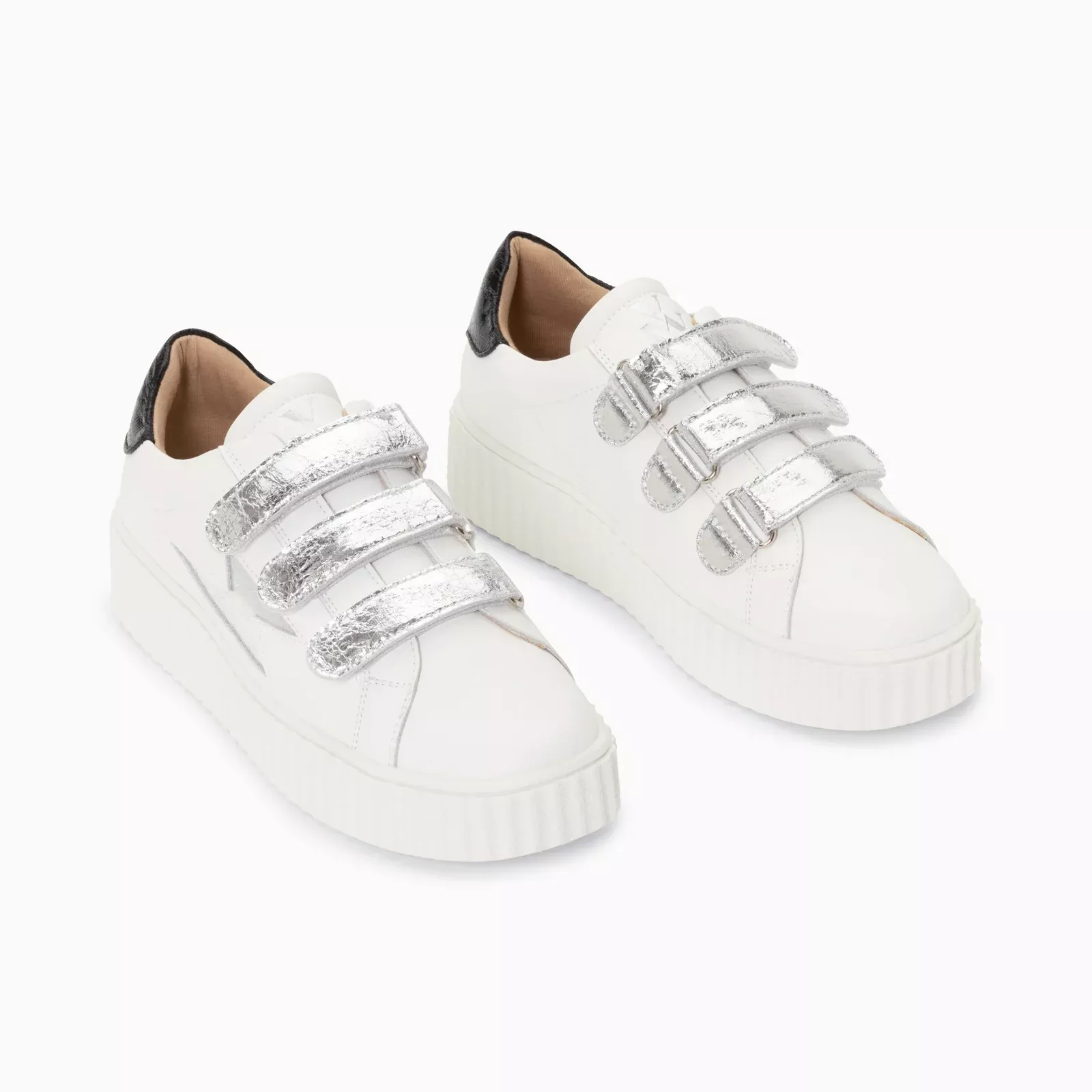 Baskets éclair Marilou blanc et argent à scratchs