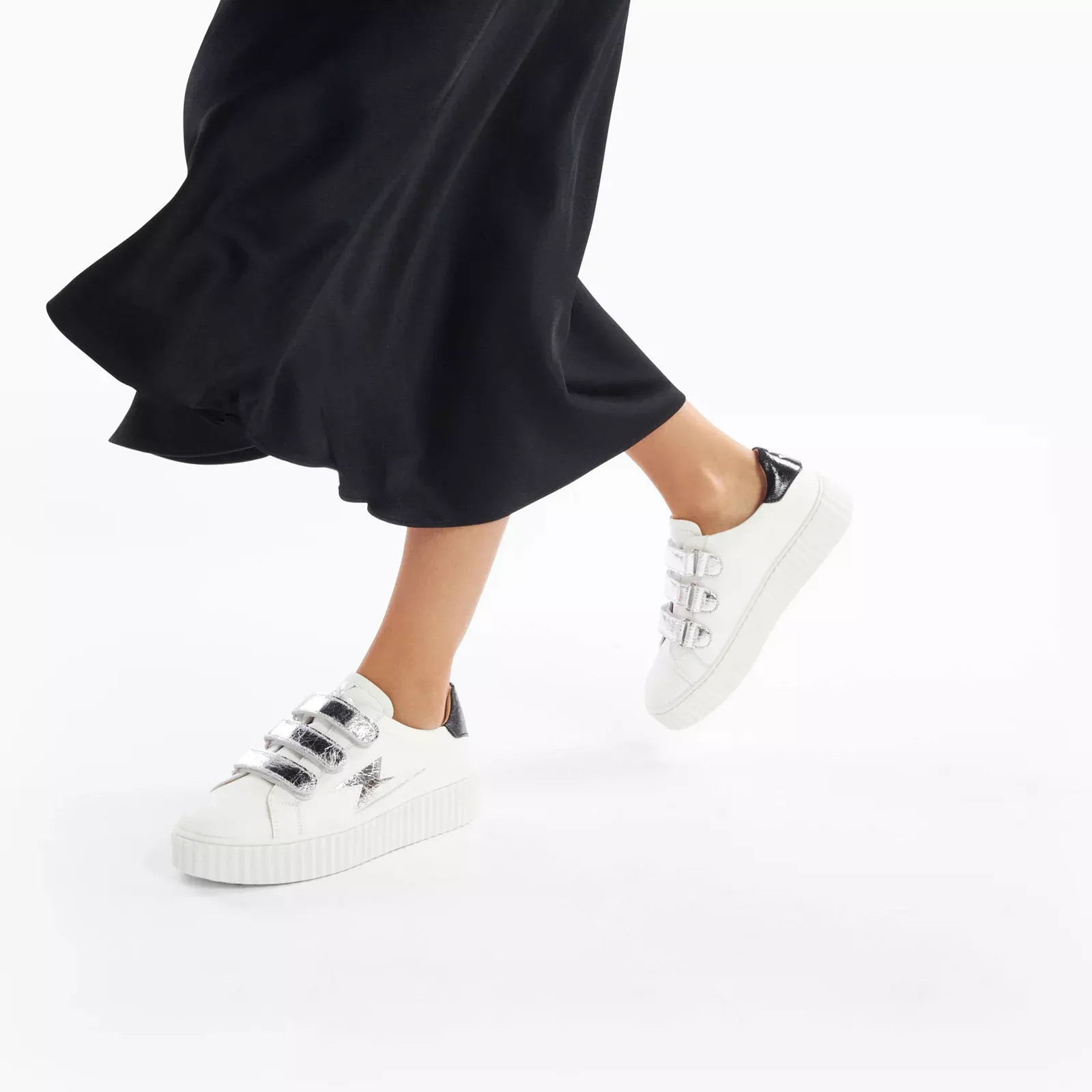 Baskets éclair Marilou blanc et argent à scratchs
