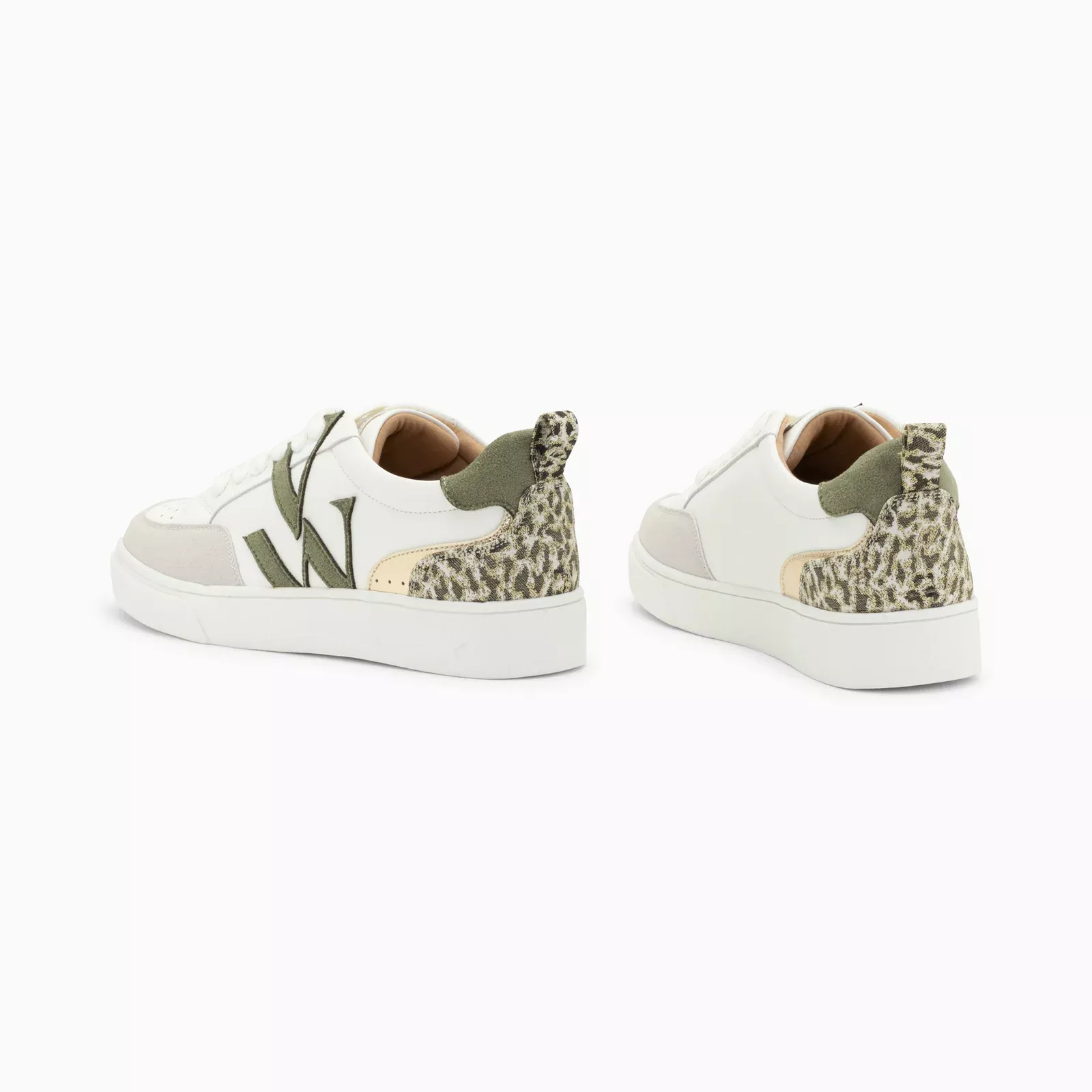 Baskets monogramme Joyce blanc et kaki