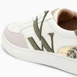 Baskets monogramme Joyce blanc et kaki