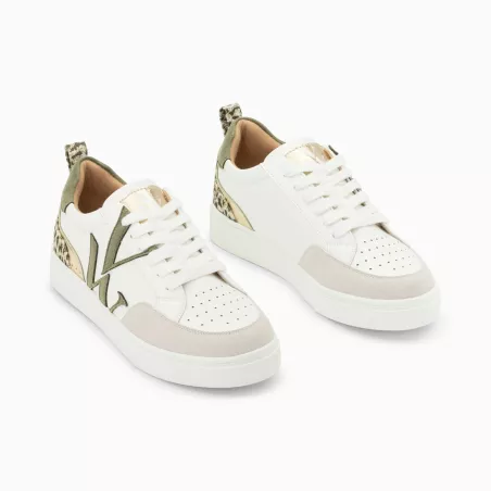 Baskets monogramme Joyce blanc et kaki