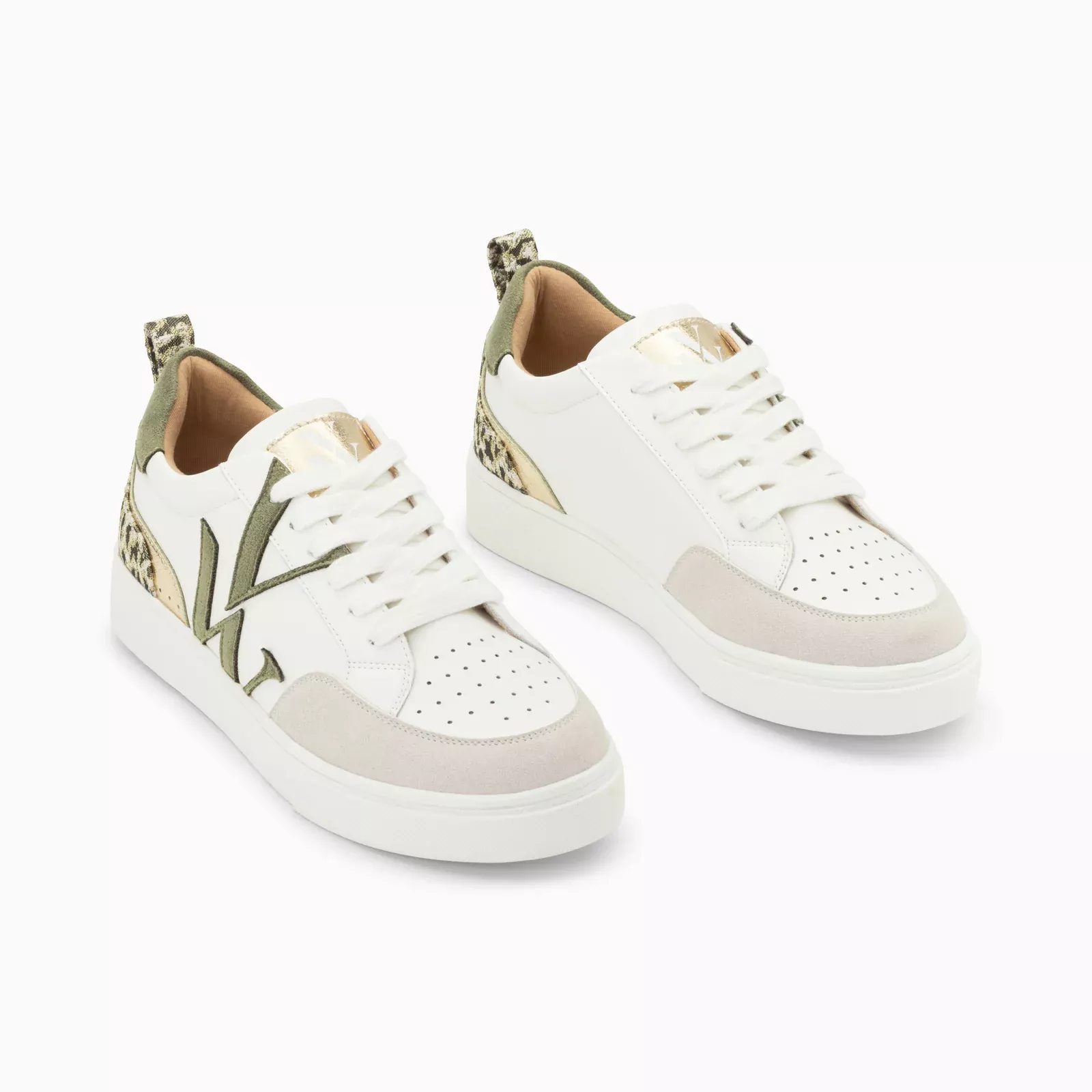 Baskets monogramme Joyce blanc et kaki
