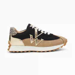 Baskets monogramme Pia beige et noir à semelle running
