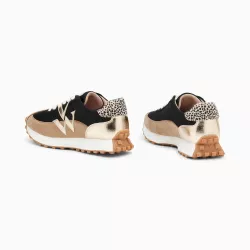 Baskets monogramme Pia beige et noir à semelle running