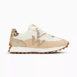 Baskets monogramme Faustine ivoire et beige à semelle running