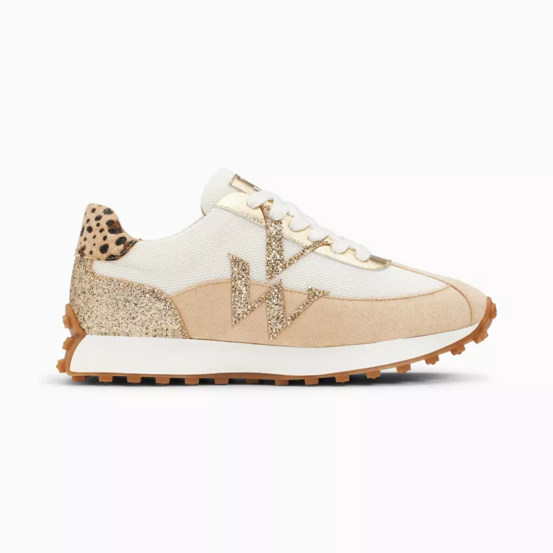 Baskets monogramme Faustine ivoire et beige à semelle running