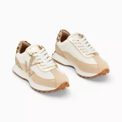 Baskets monogramme Faustine ivoire et beige à semelle running