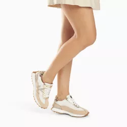 Baskets monogramme Faustine ivoire et beige à semelle running