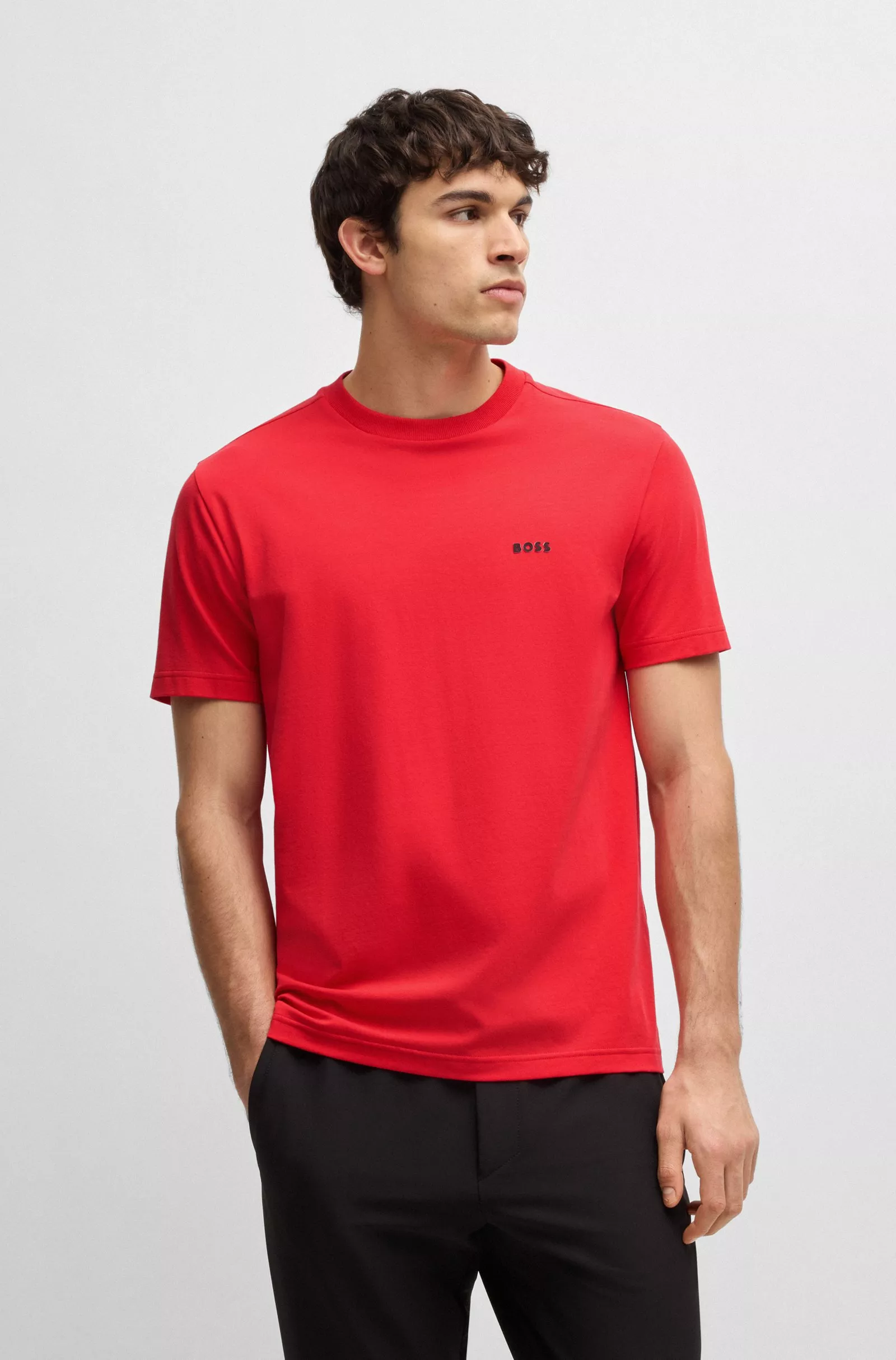 T-SHIRT REGULAR EN COTON STRETCH AVEC LOGO CONTRASTANT
