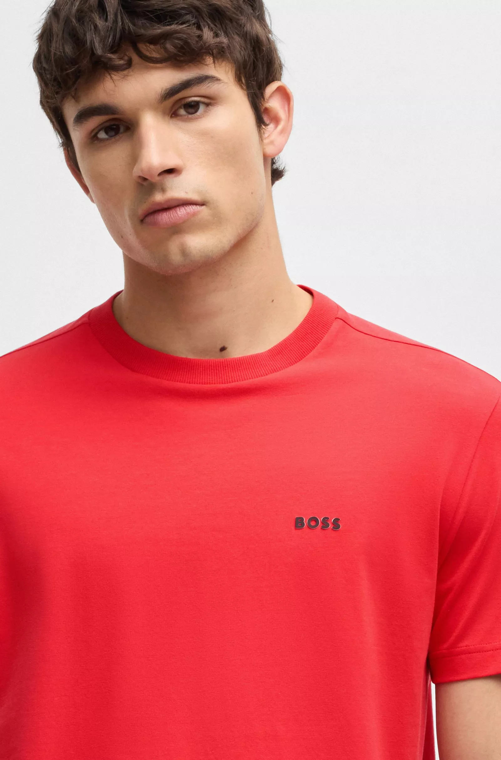 T-SHIRT REGULAR EN COTON STRETCH AVEC LOGO CONTRASTANT