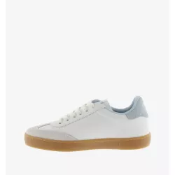 Baskets blanches pour femme avec pièces colorées et semelle caramel