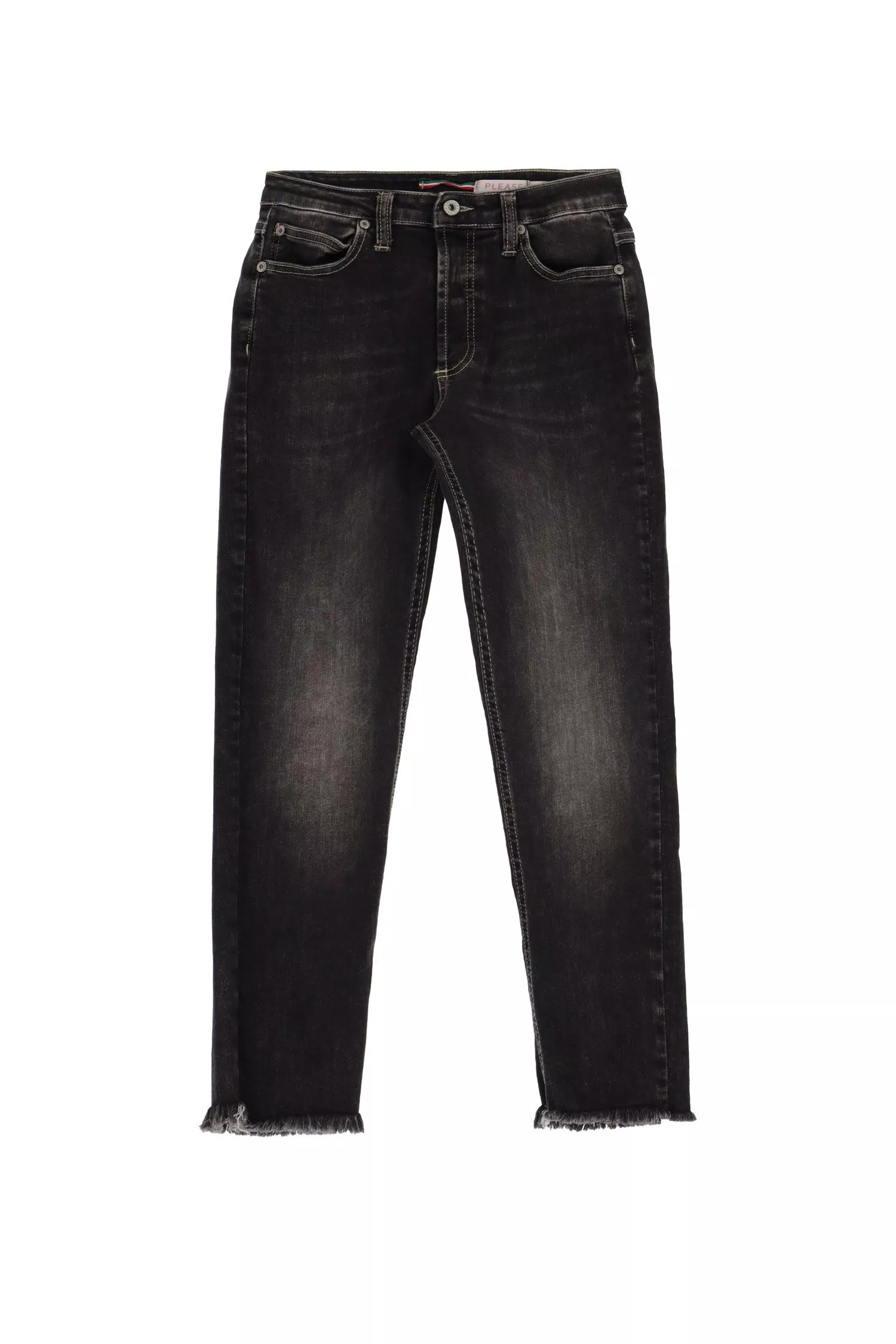 Jean court effet délavé avec franges