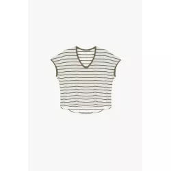 T-shirt oversize rayé avec col en V