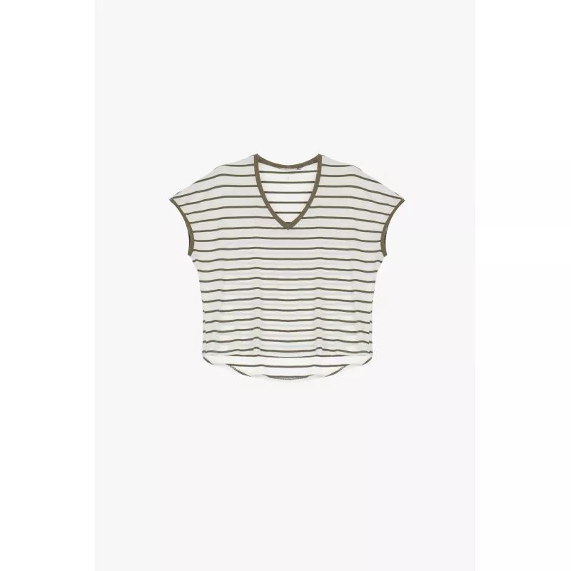 T-shirt oversize rayé avec col en V