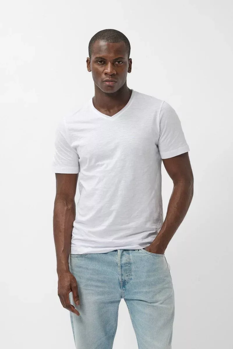 T-shirt col V coupé bord franc T-GILDAS BLANC
