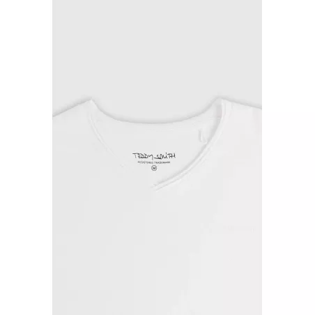 T-shirt col V coupé bord franc T-GILDAS BLANC