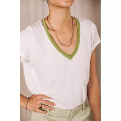 T-Shirt Col V Taile Ribbon