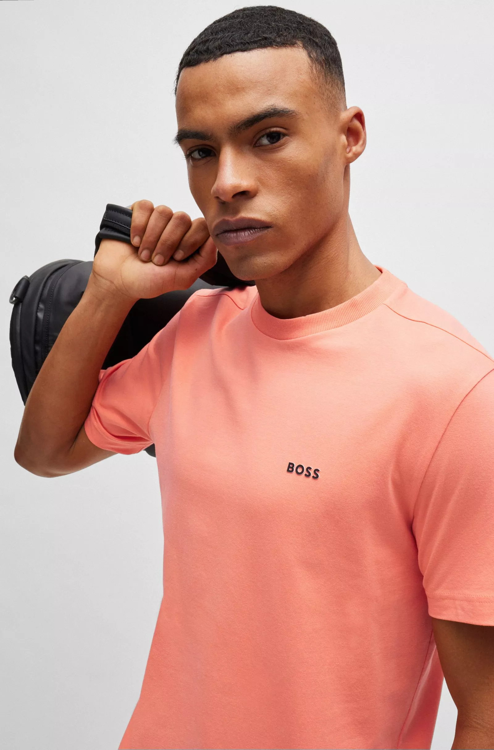 T-SHIRT REGULAR EN COTON STRETCH AVEC LOGO CONTRASTANT
