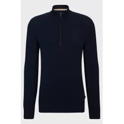 Pull en maille de coton structuré avec fermeture éclair courte