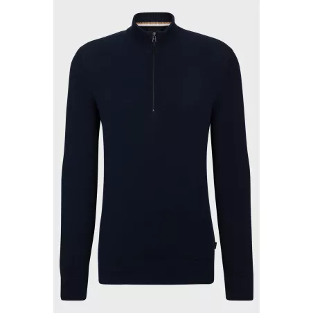 Pull en maille de coton structuré avec fermeture éclair courte
