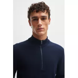 Pull en maille de coton structuré avec fermeture éclair courte
