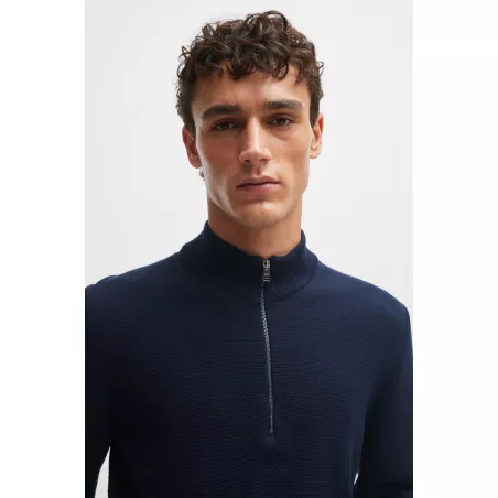 Pull en maille de coton structuré avec fermeture éclair courte