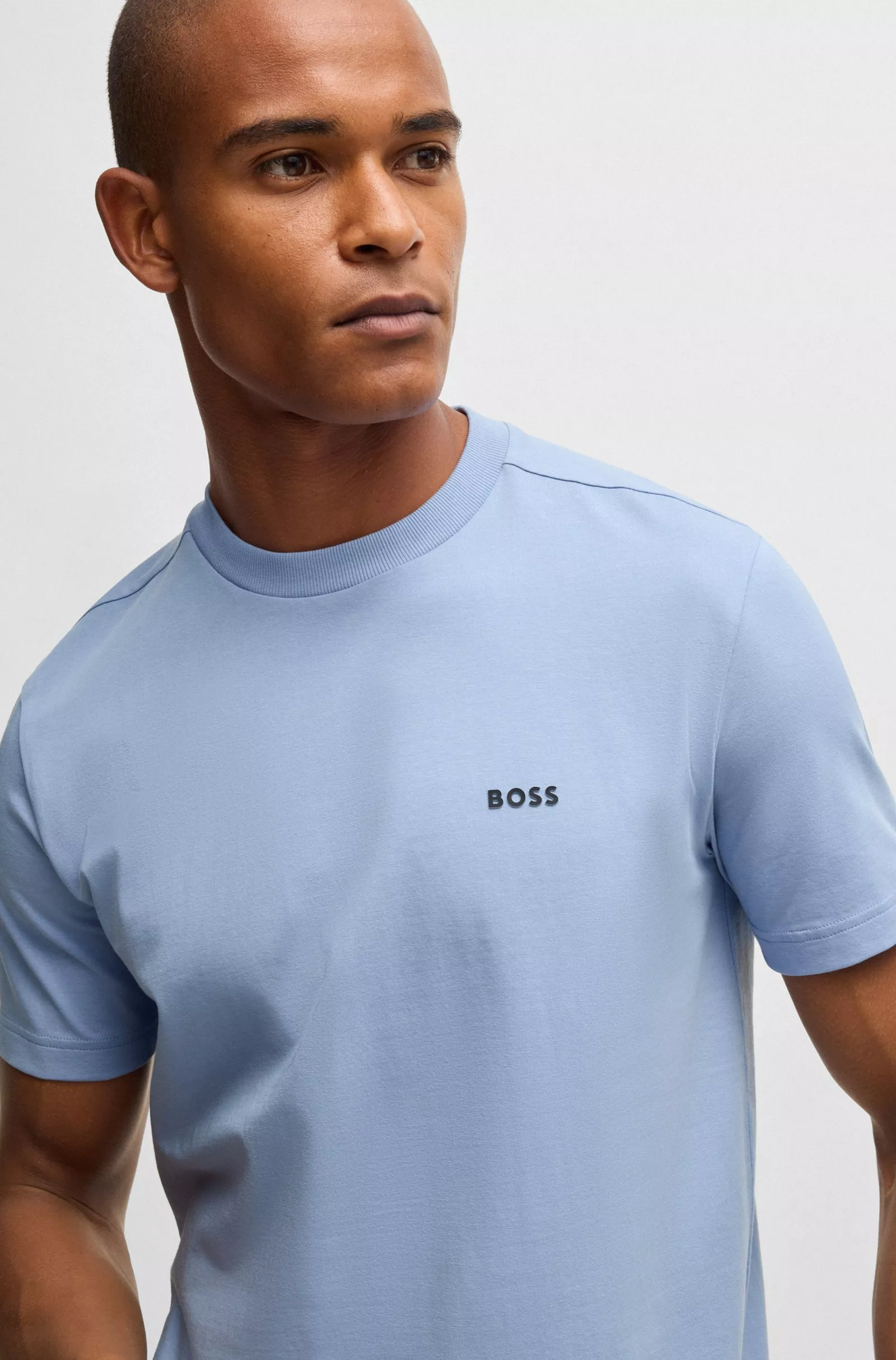 T-SHIRT REGULAR EN COTON STRETCH AVEC LOGO CONTRASTANT