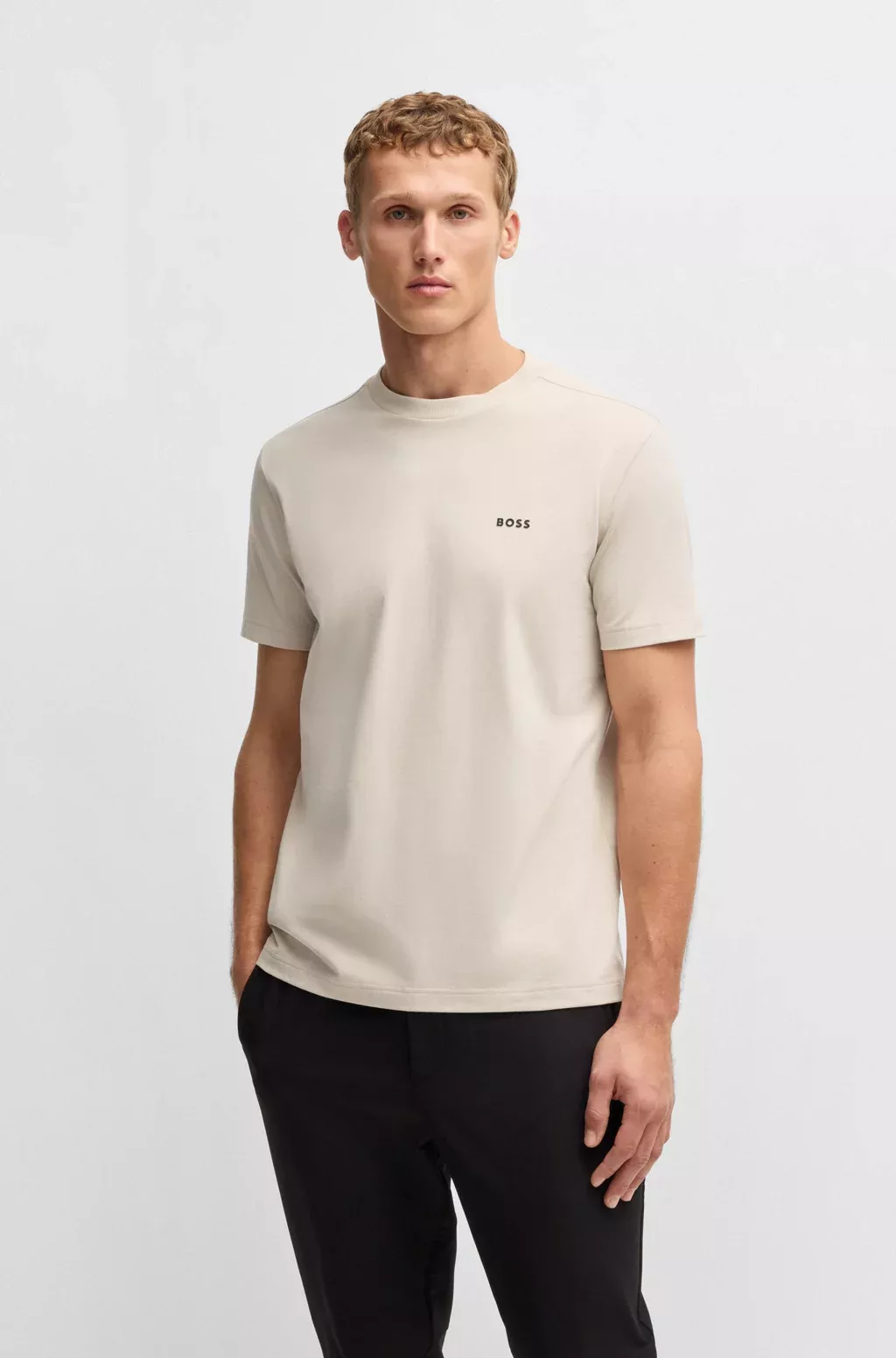 T-SHIRT REGULAR EN COTON STRETCH AVEC LOGO CONTRASTANT