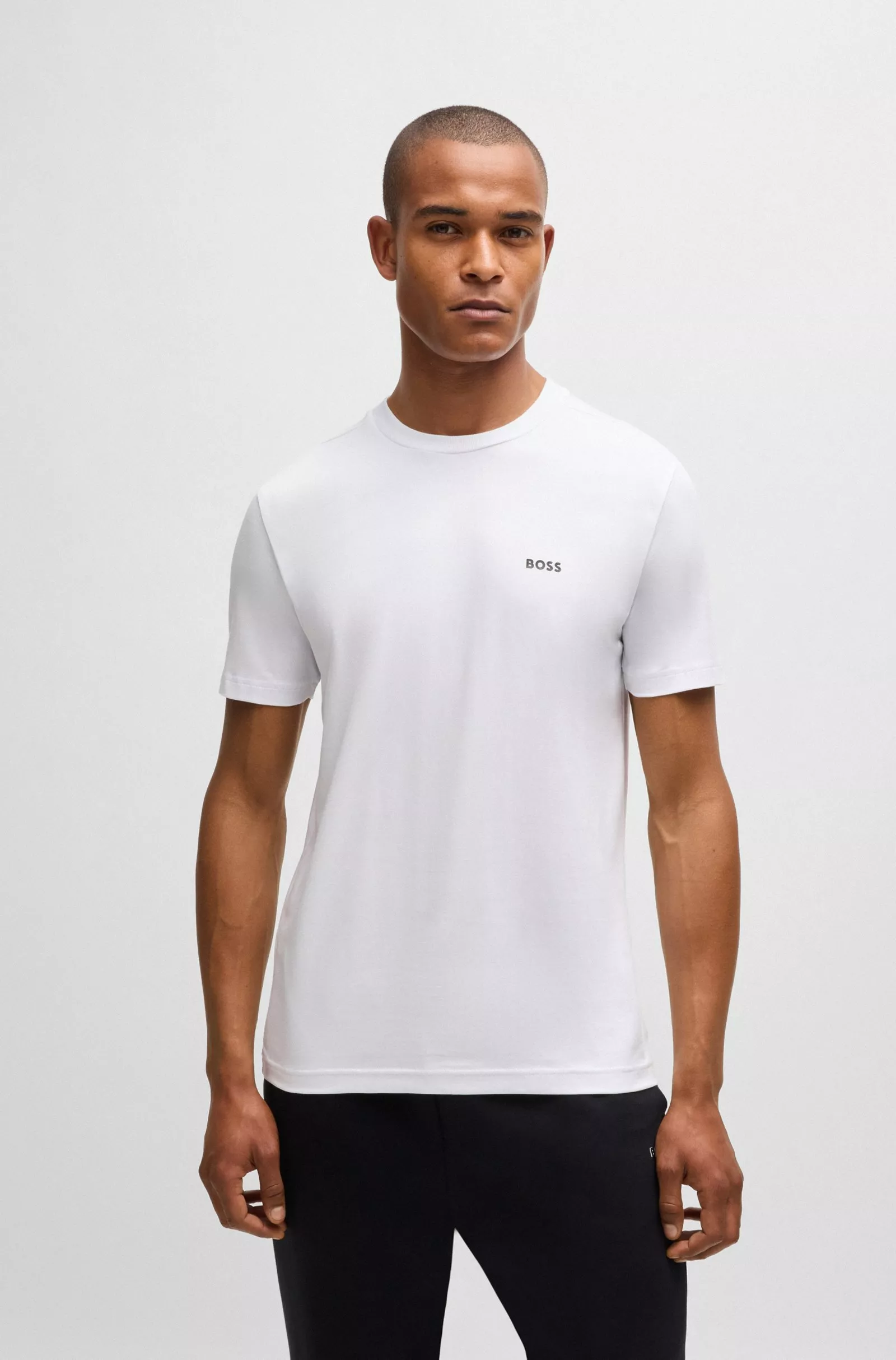 T-SHIRT REGULAR EN COTON STRETCH AVEC LOGO CONTRASTANT