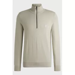 Pull à encolure zippée en coton et cachemire avec patch logoté
