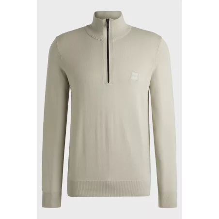 Pull à encolure zippée en coton et cachemire avec patch logoté