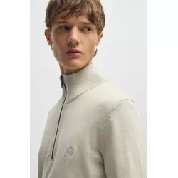 Pull à encolure zippée en coton et cachemire avec patch logoté