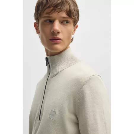 Pull à encolure zippée en coton et cachemire avec patch logoté