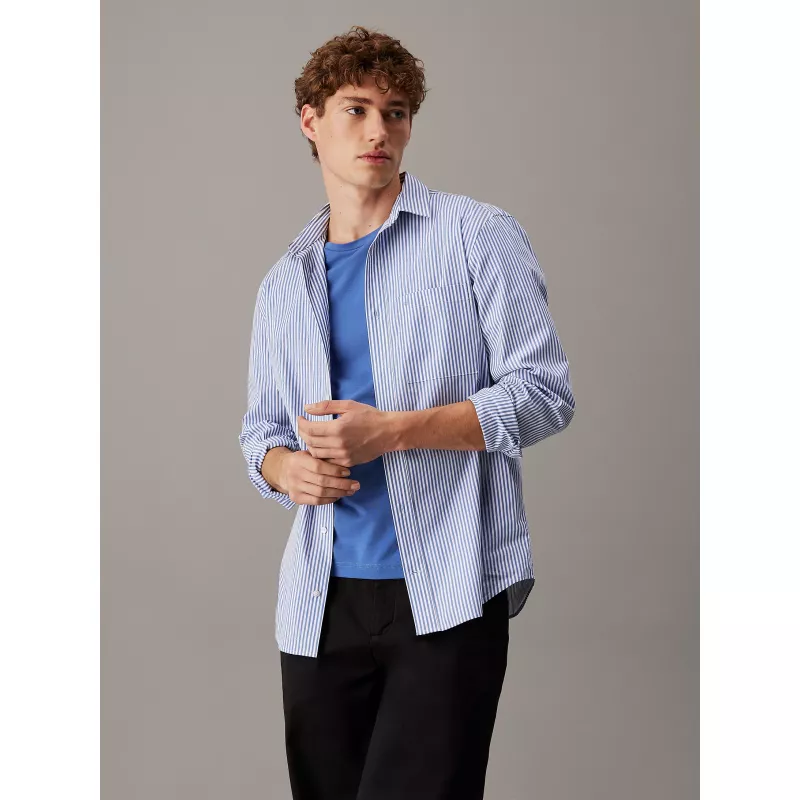 Chemise rayée en popeline élastique