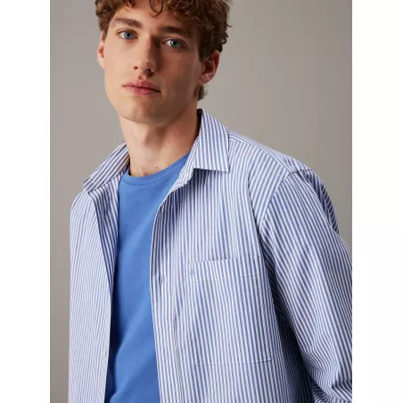 Chemise rayée en popeline élastique
