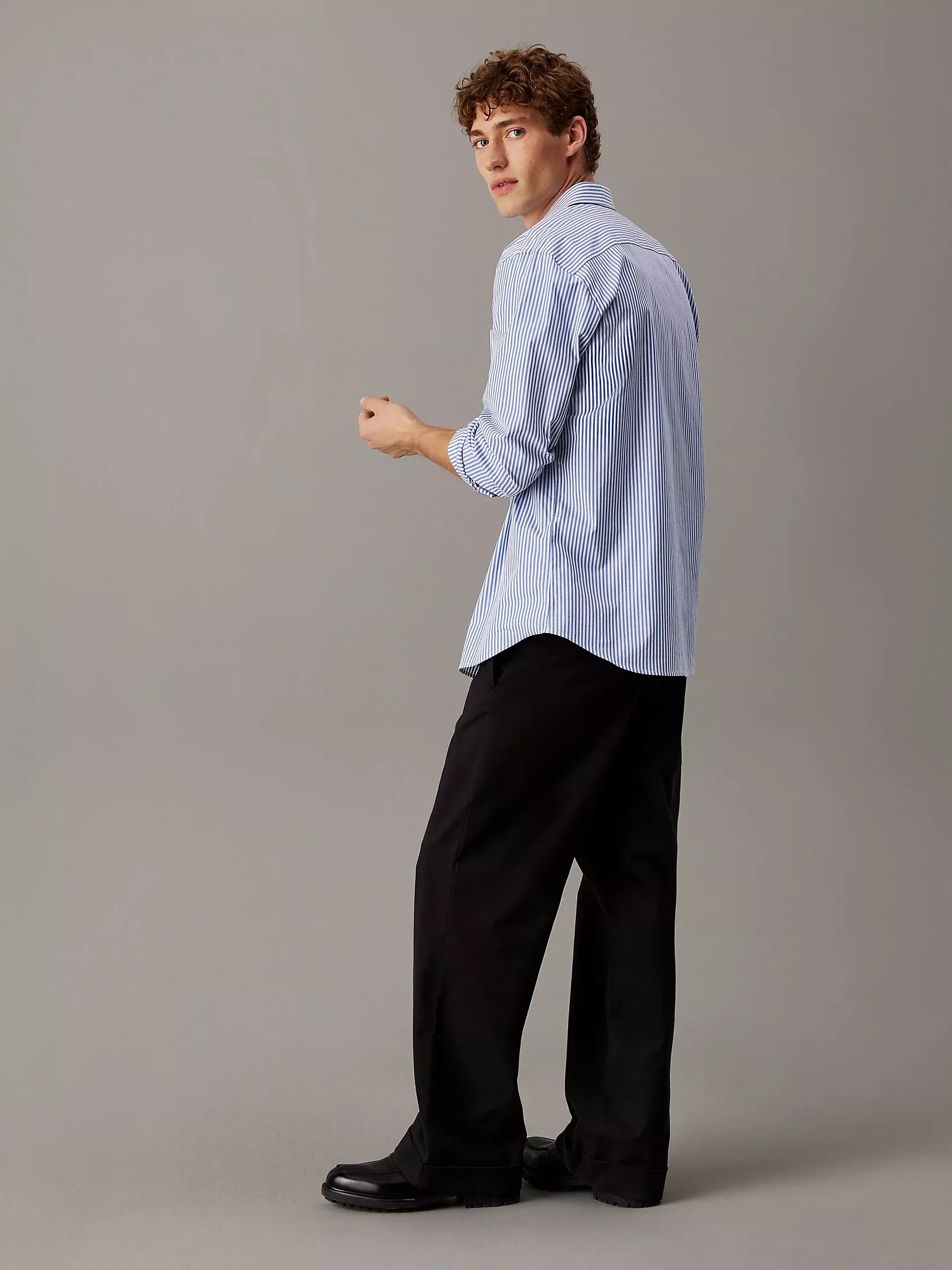 Chemise rayée en popeline élastique