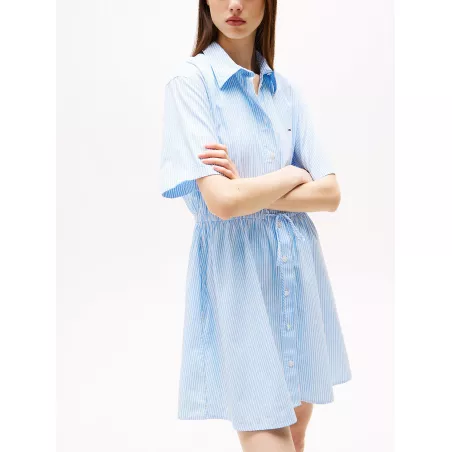 Robe chemise courte décontractée à rayures