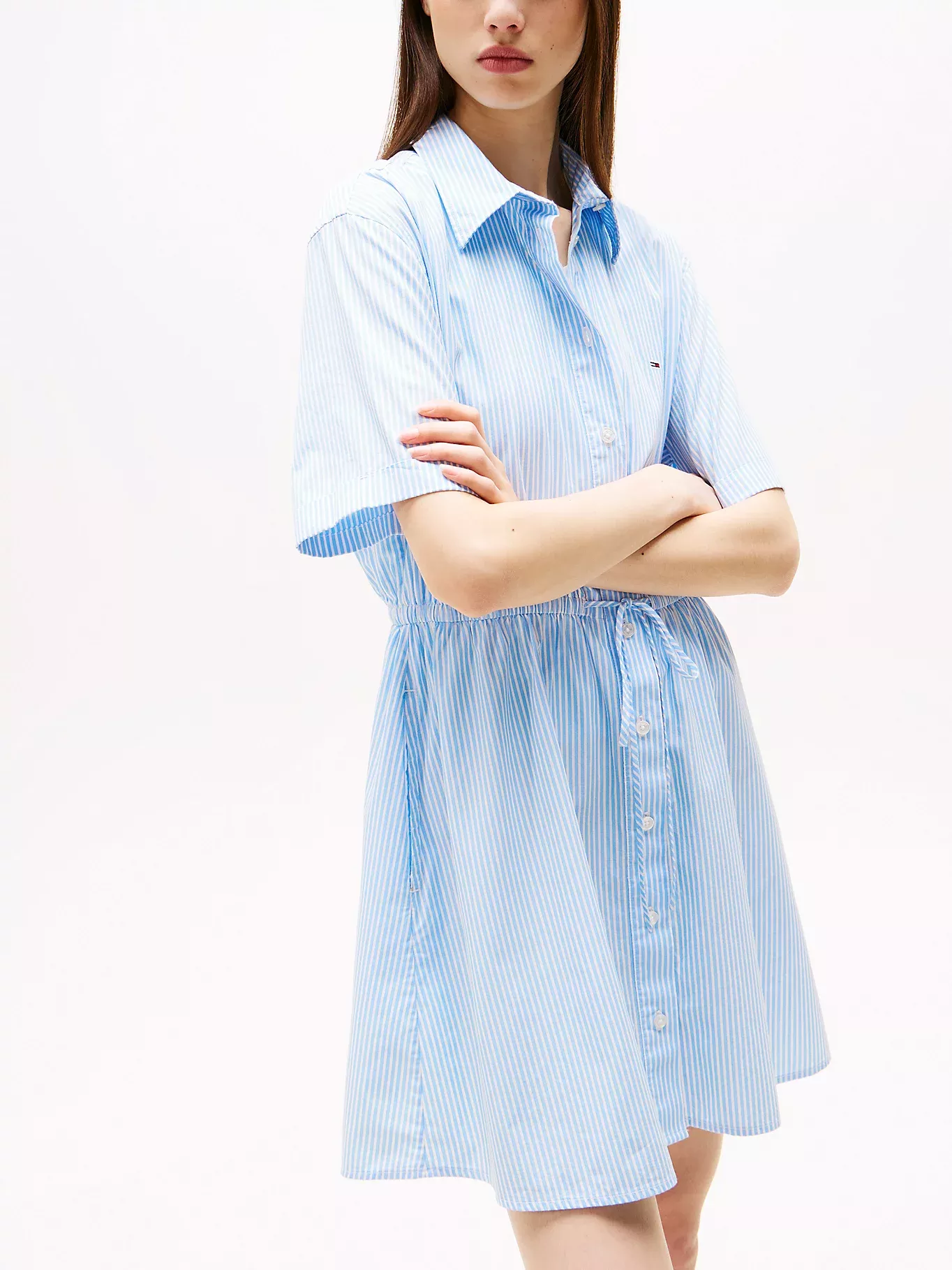 Robe chemise courte décontractée à rayures