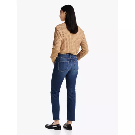Jean slim longueur cheville délavé taille haute