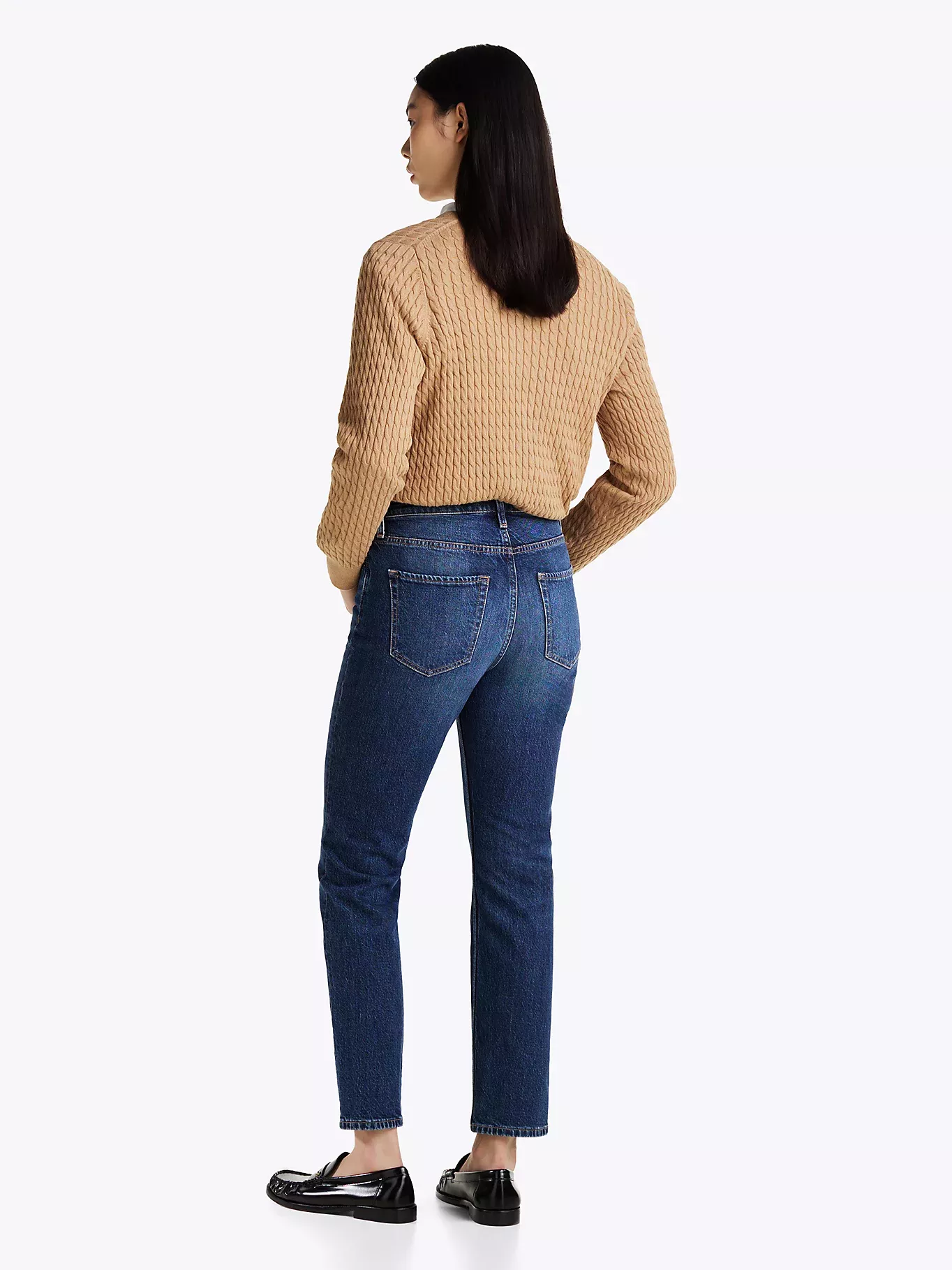 Jean slim longueur cheville délavé taille haute