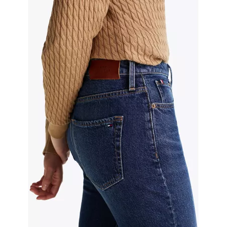 Jean slim longueur cheville délavé taille haute