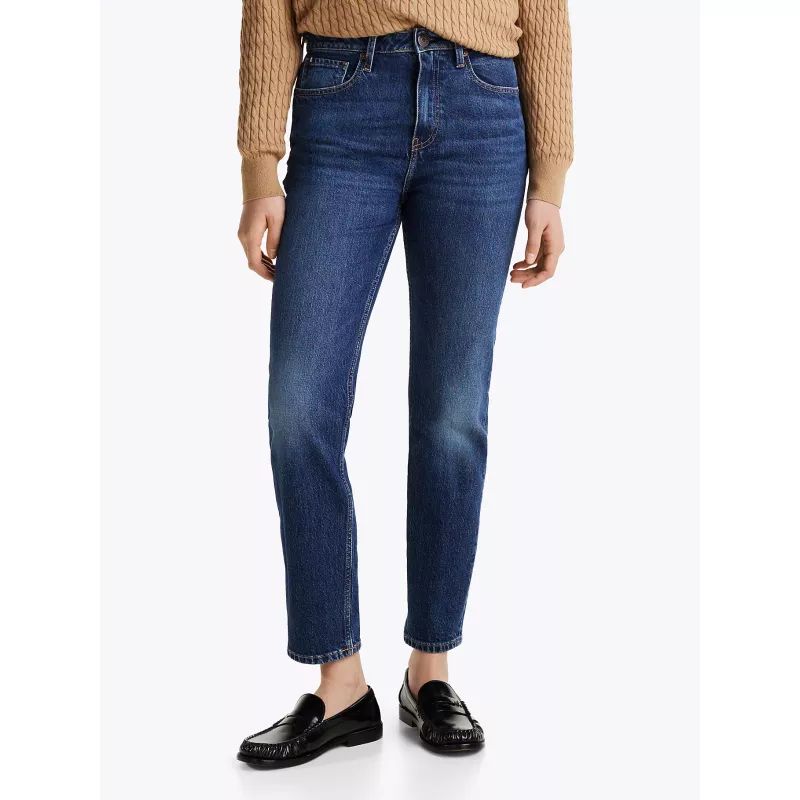 Jean slim longueur cheville délavé taille haute
