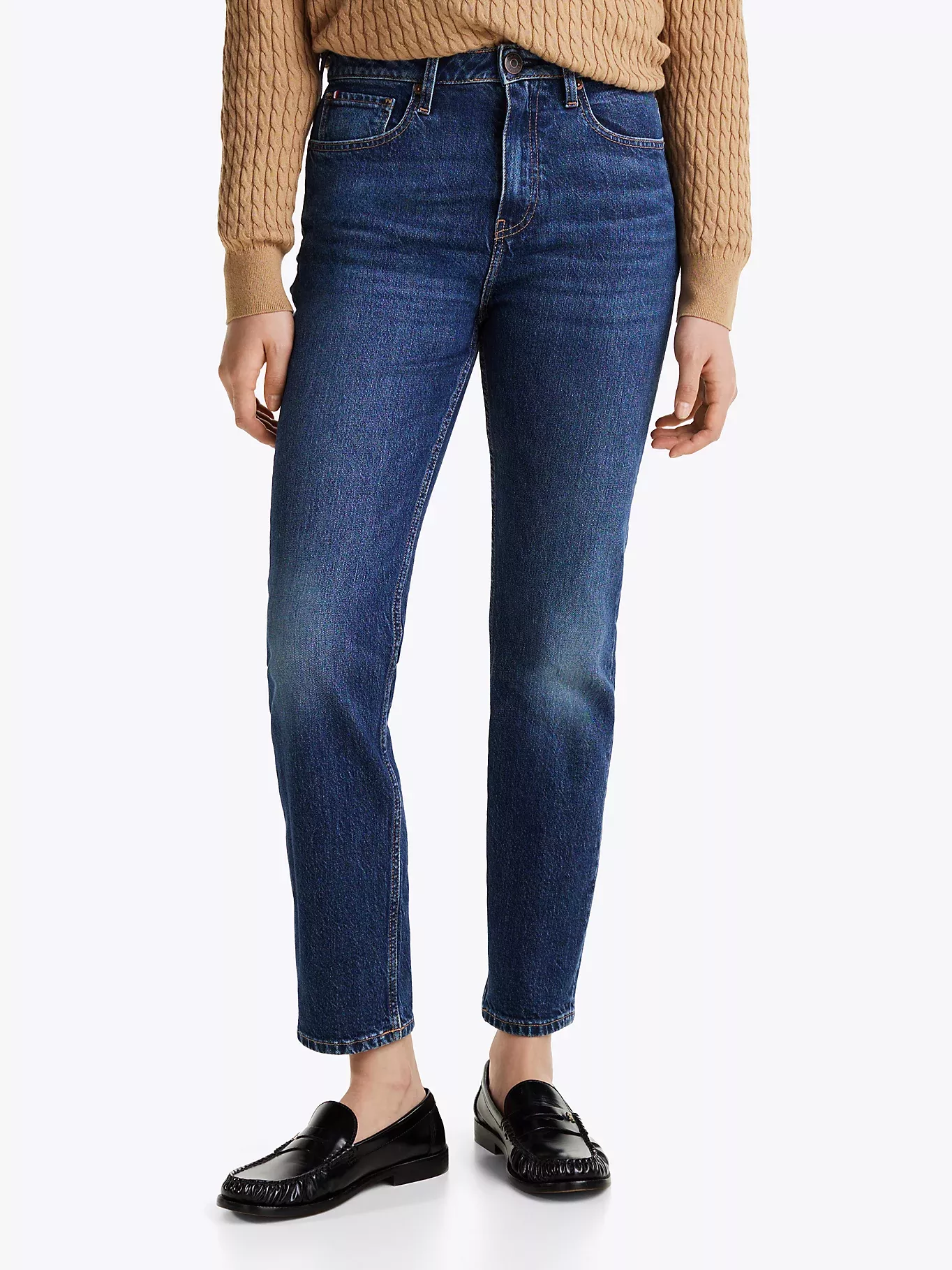Jean slim longueur cheville délavé taille haute