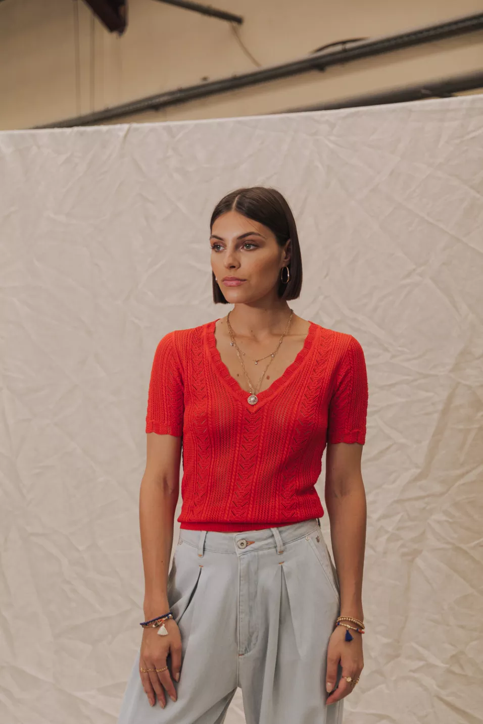 T-shirt en maille ajourée Polane Rib