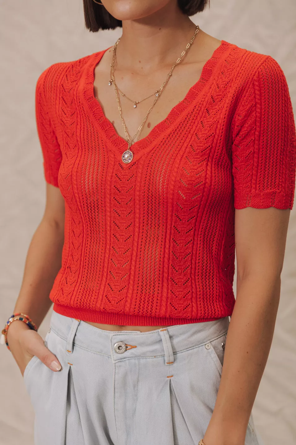 T-shirt en maille ajourée Polane Rib