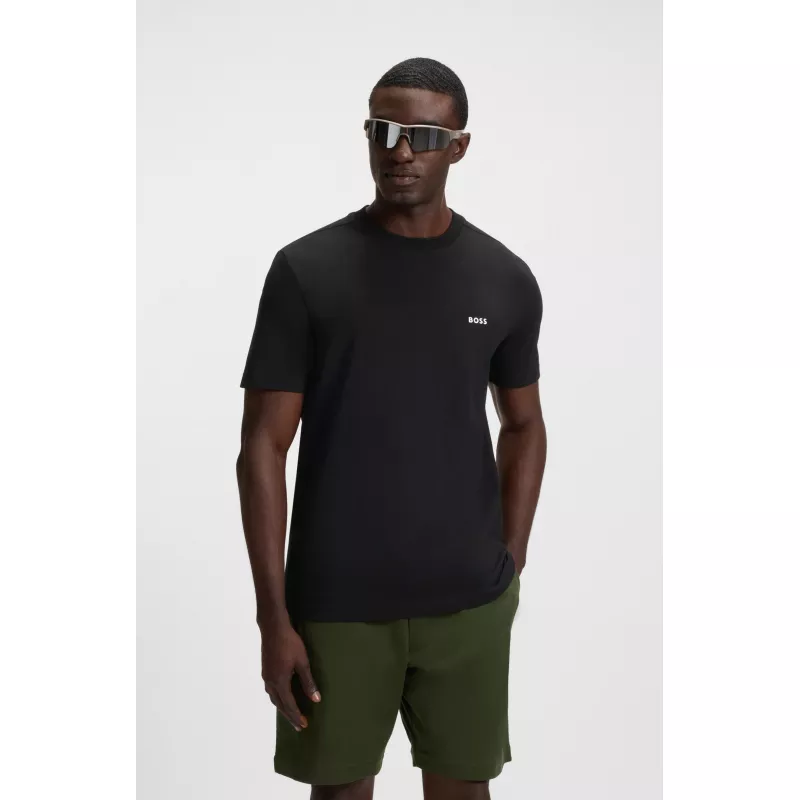 T-SHIRT REGULAR EN COTON STRETCH AVEC LOGO CONTRASTANT
