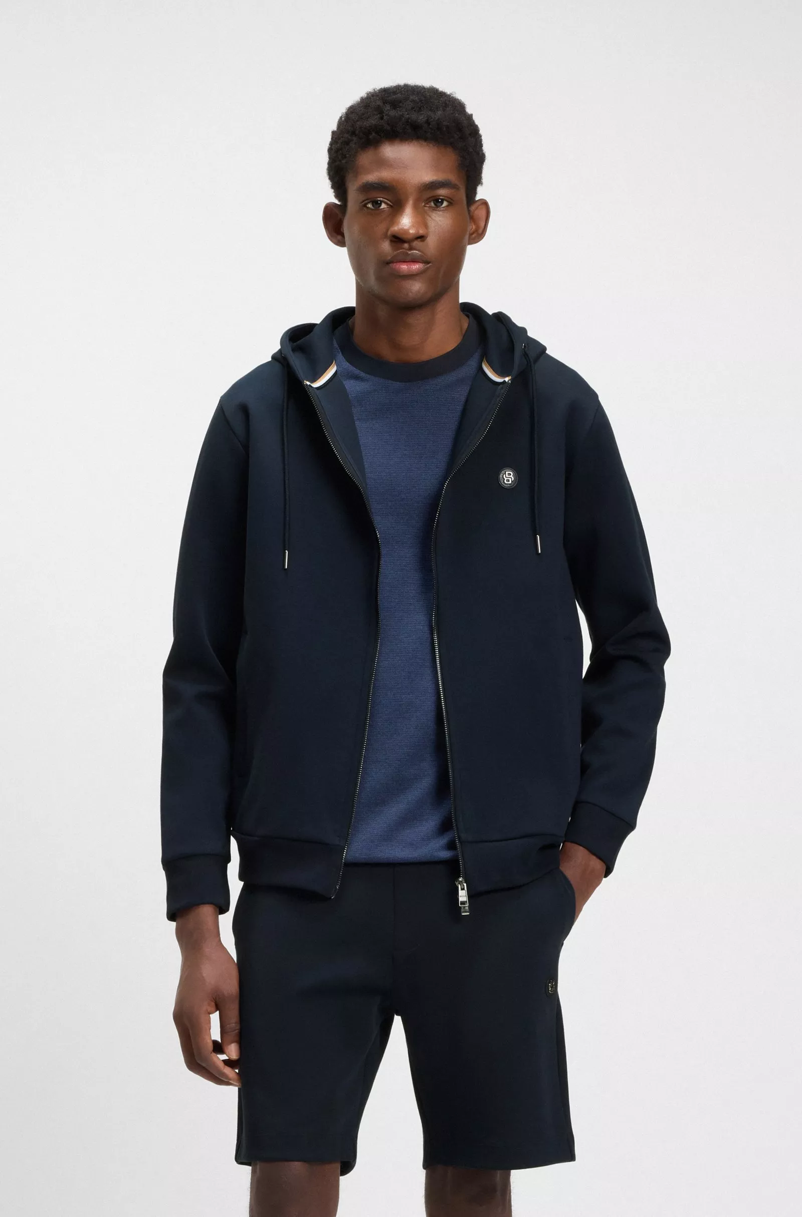 Sweat à capuche zippé en coton mélangé avec monogramme Double B